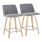 Torsen - Set of 2 - 26" Natural Wood & Grey Swivel Counter Stools with Chrome Footrest