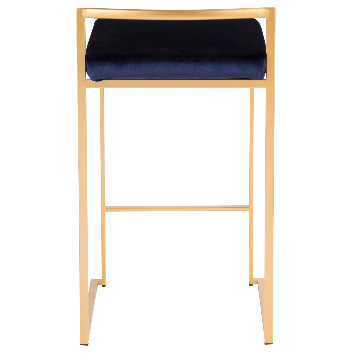 Lola - Set of 3 - 26" Stackable Counter Stools in Gold Metal with Blue Velvet Cushions