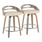 Isla - Set of 2 - 24" Mid-Century Modern Swivel Counter Stools with Light Grey Faux Leather and Chrome Footrest