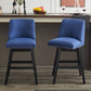 Hesveron - Set of 2 - 26" Dark Blue Upholstered Swivel Bar Stools with High Back, Nailhead Design, Linen Fabric & Wooden Frame for Dining or Kitchen