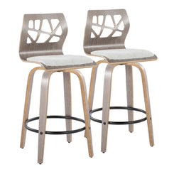 Livia - Set of 2 - 20" Light Grey Swivel Wood Counter Stools with Round Black Metal Footrest - Mid-Century Modern Style