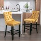 Golden Velvet - Set of 2 - 23.6" Upholstered Bar Stools with Button Tufted Design, Chrome Nailhead Trim & Wooden Legs