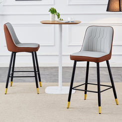 Harlow - Set of 2 - 27" Brown and Light Gray PU Bar Stools with Gold Accents and Black Metal Legs