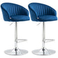 Manroe - Set of 2 -  24" Blue Velvet Adjustable Swivel Bar Stools with Steel Frame and Footrest, 25.5”-31.75” Counter to Bar Height