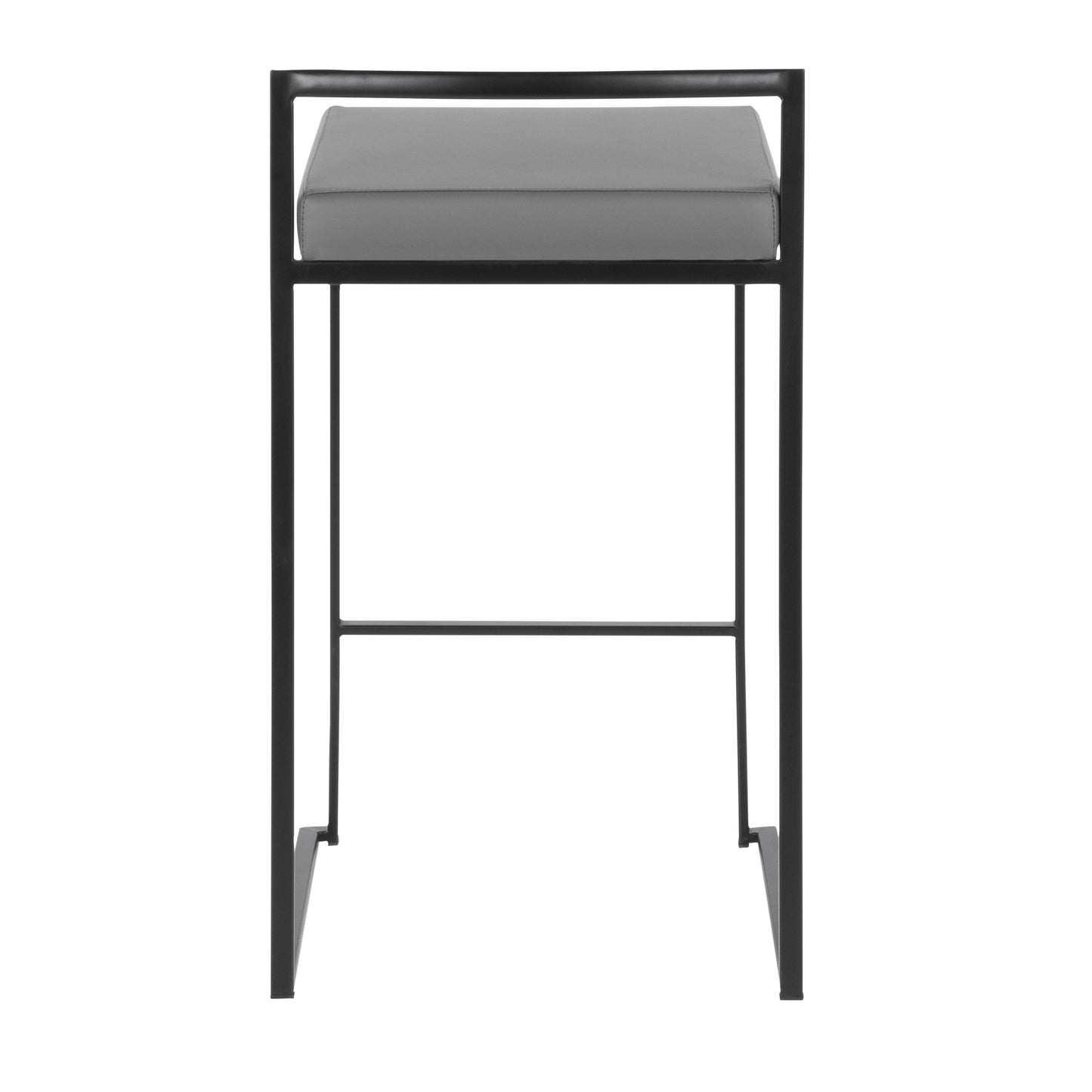 Froxton - Set of 3 - 26" Black Metal Stackable Counter Stools with Gray Faux Leather Cushions