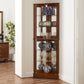 Corner Curio Dispaly Cabinet With Lights, Adjustable Tempered Glass Shelves, Mirrored Back (E26 Light Bulb Not Included)