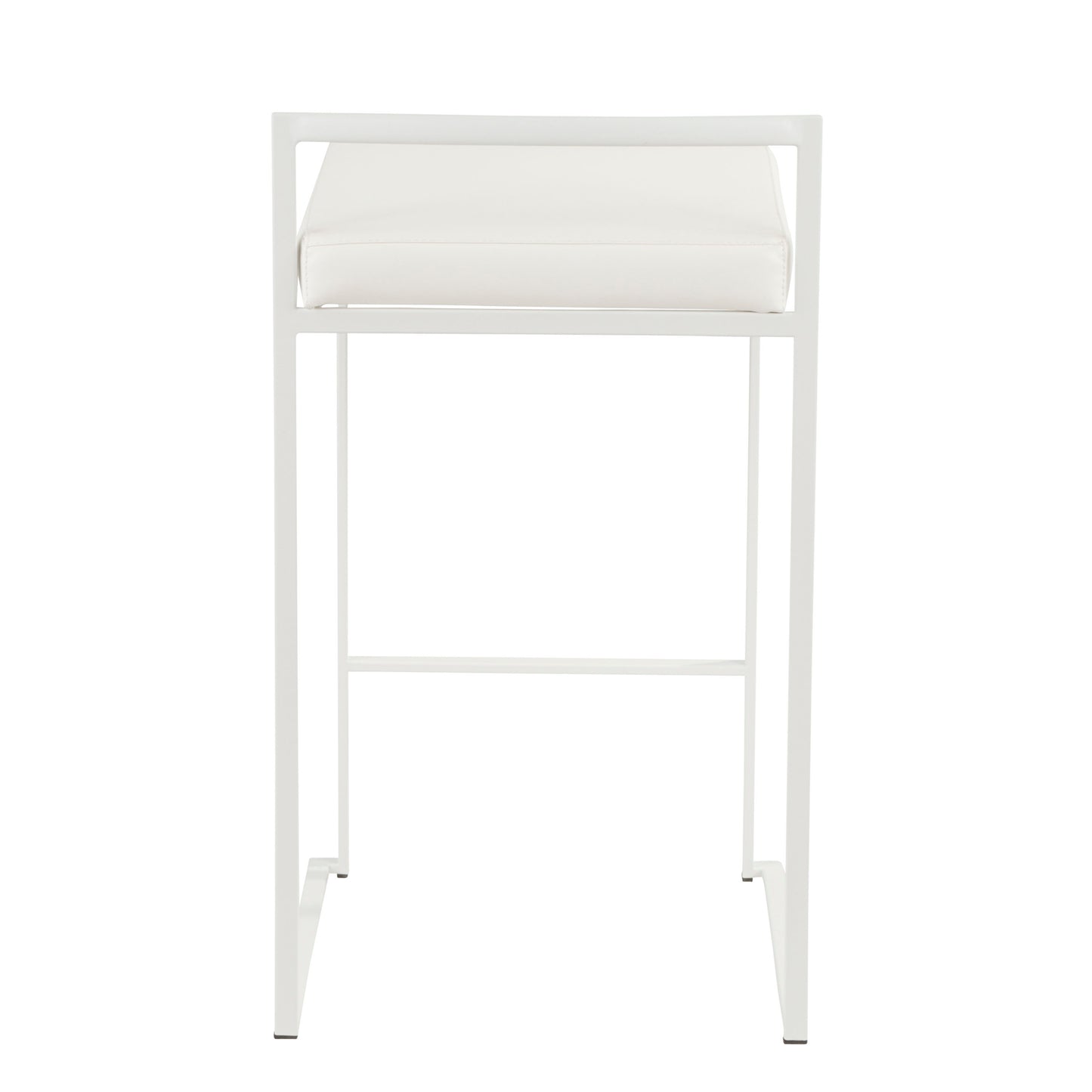 Laziel - Set of 3 - 26" White Metal Stackable Counter Stools with White Faux Leather Cushions