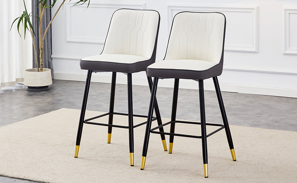 Holborn - Set of 2 - 27" Black Swivel Wood Bar Stools with High Back, Modern PU Seat, Gold Accents, and Metal Legs