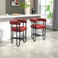 Silver - Set of 2 - 24" Wine Red PU Counter Height Bar Stools with Curved Backrest, Black Metal Frame, Thick Cushion for Kitchen or Dining Room