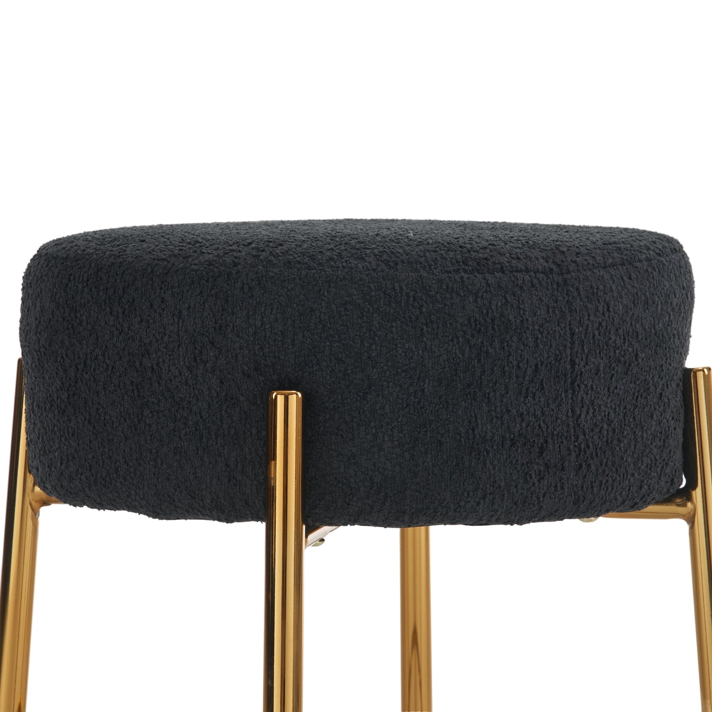 Omnira - Set of 2 - 24" Black Upholstered Round Bar Stools with Non-Slip Feet and Minimalist Design