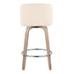 Tandria - Set of 2 - 26" Contemporary Cream Faux Leather Swivel Counter Stools with Whitewashed Wood Legs and Chrome Footrest