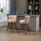 Lavantro - Set of 2 -28" Counter Height Handcrafted Swivel Bar Stools with Pink Fabric, Solid Wood Legs & 360° Rotation - Vintage Retro Design