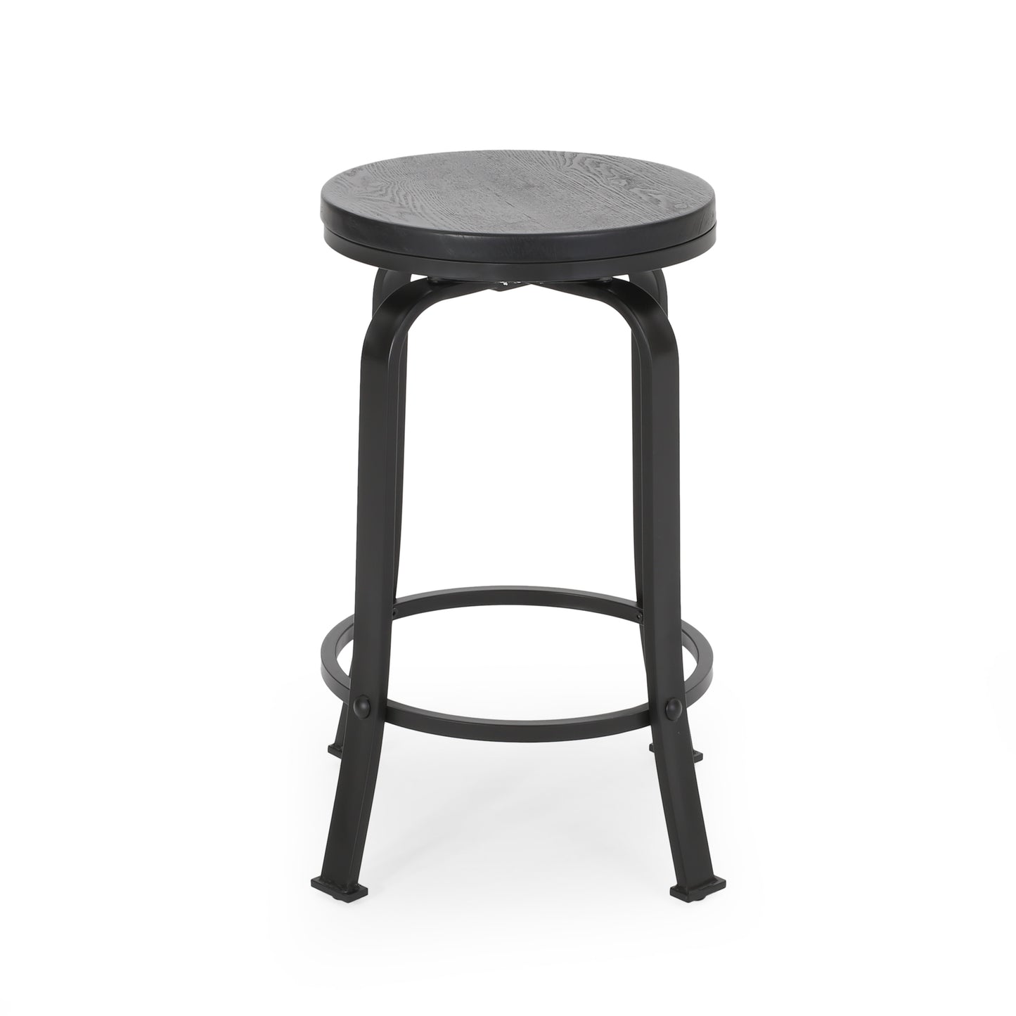 Hemlock - Set of 2 - 25" Black Swivel Counter Stools with Faux Wood Seat and High Back