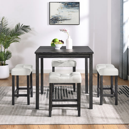 Ashfart- Set of 2 - 24" 5-Piece Industrial Dining Table Set with White & Black Bar Stools, Solid Wood, Modern Dining for Kitchen, Living Room, Game Room