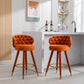 Miple - Set of 2 - 28" Orange Velvet Swivel Counter Height Bar Stools with Backrest, Footrest, and Solid Wood Legs, Retro Style