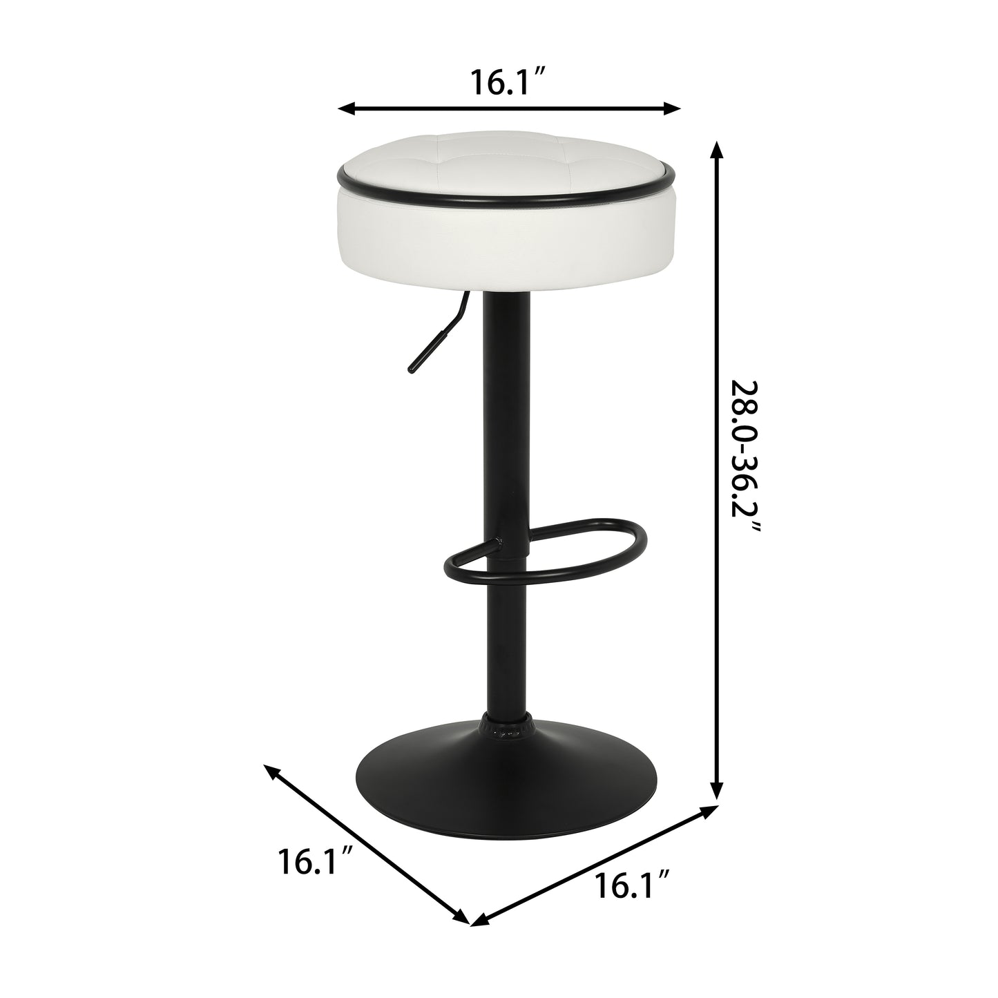 Haverford - Set of 2 - 28" White Faux Leather Height Adjustable Swivel Bar Stools with Metal Frame & Storage