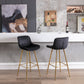 Lutre - Set of 2 - 30" Black Velvet Bar Stools with Gold Legs and Chrome Footrest