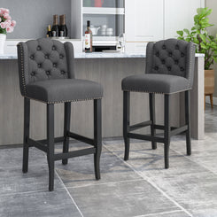 Viora - Set of 2 - 30" Charcoal & Dark Brown Fabric Tufted Wingback Counter Stools