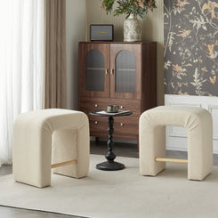 Abriana - Set of 2 - 24" Cream Modern Bouclé Bar Stools with Inverted U-Shaped Design, Wooden Frame, and Plush Upholstery