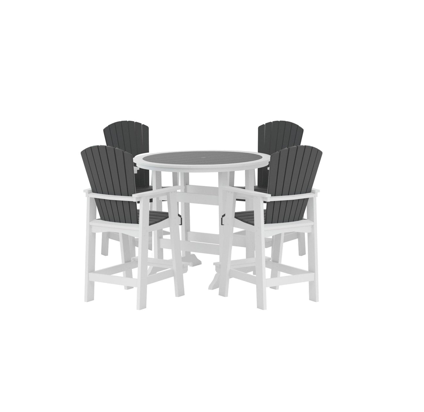 Dunbridge - Set of 5 - 29" Square HDPE High Top Bar Table & Chair Set in White & Gray, Outdoor Dining