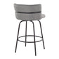 Vylenith - Set of 2 - 29" Black Faux Leather Swivel Bar Stools - Set of 2 - 26" Swivel Counter Stools, Black Metal & Light Grey Fabric, Contemporary Fixed-Height Seating