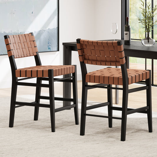 Sander - Set of 2 - 24" Brown Upholstered Counter Height Dining Chairs with Flared Back Legs