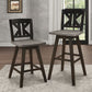 Aviana - Set of 2 - 29" Distressed Gray and Black 360° Swivel Pub Height Chairs with Solid Rubberwood Frame and Divided X-Back