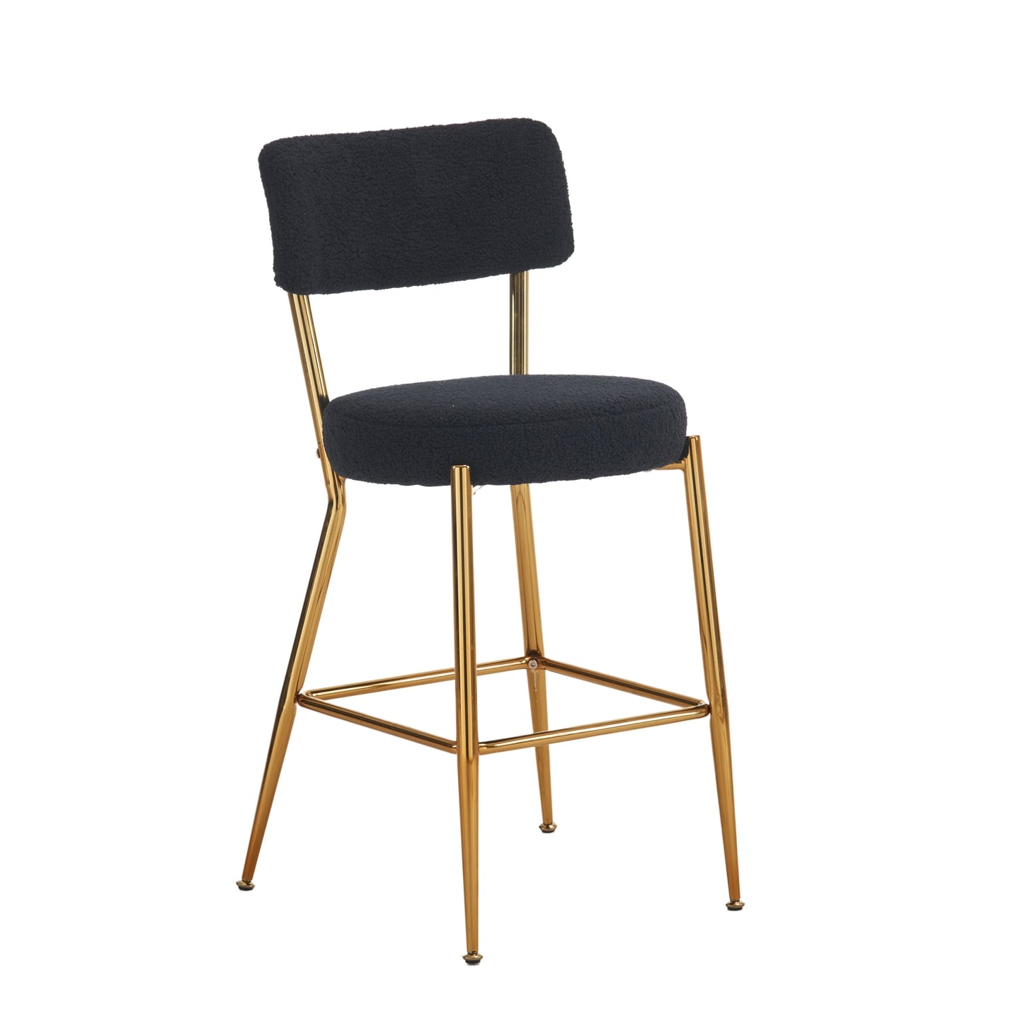 Nashford - Set of 2 - 25" Black Bar Stools with Modern Teddy Fabric Upholstery and Metal Base for Kitchen & Dining