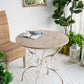 Round Wooden Table With Metal Scrollwork Legs - White Washed