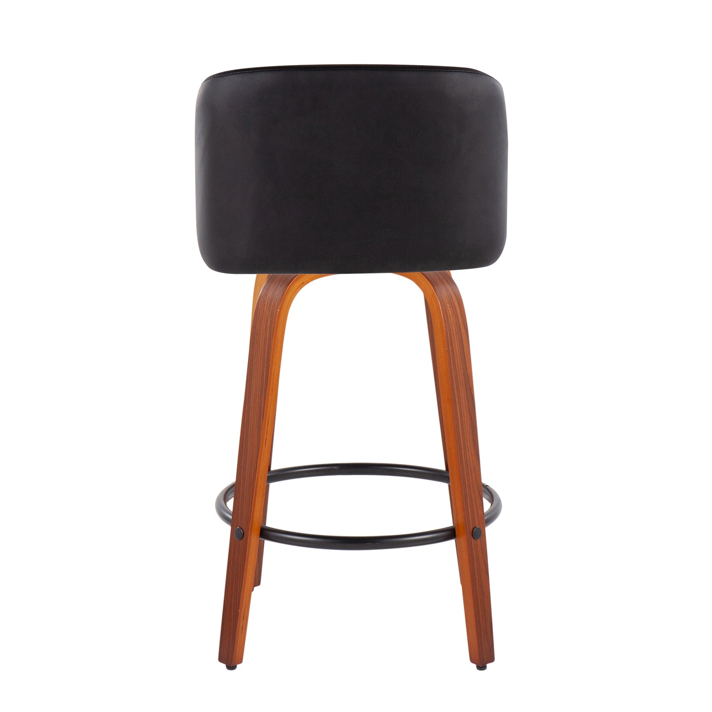 Thryvenix - Set of 2 - 20" Mid-Century Modern Counter Stools with Walnut Wood Frame, Black Faux Leather Upholstery, and 360-Degree Swivel Design