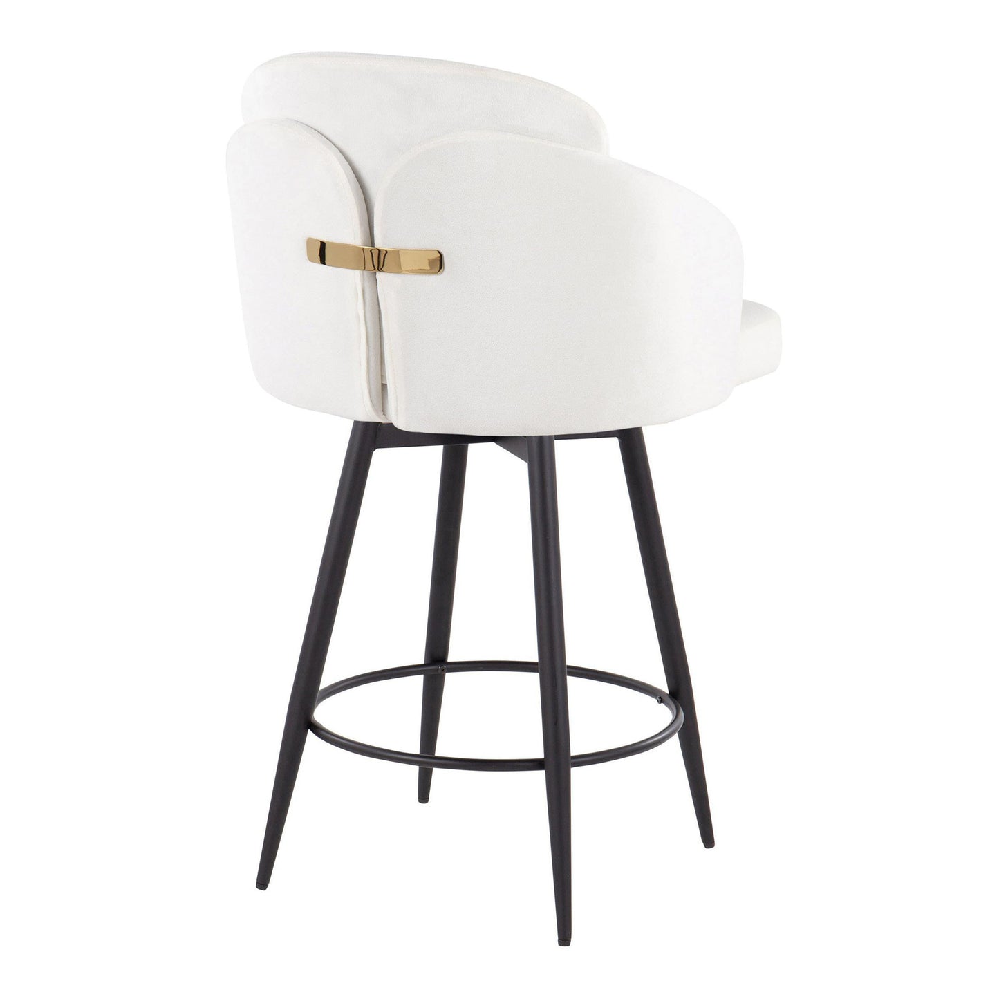 Regalia – Set of 2 – 24" Cream Velvet Counter Stools with Gold Metal Accents and Matte Black Frame