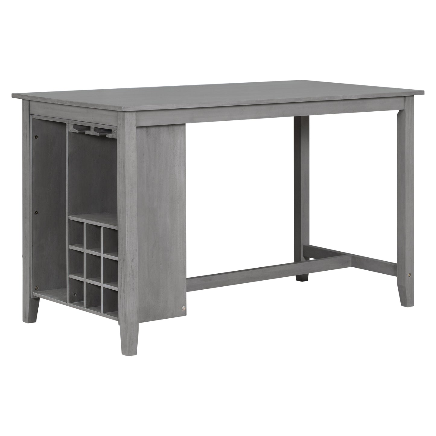 Tymorath - Set of 5 - 26" Gray Counter Height Dining Set with Solid Wood Table, Padded Chairs, Integrated Wine Storage, and Glass Holders - 35.4" Height