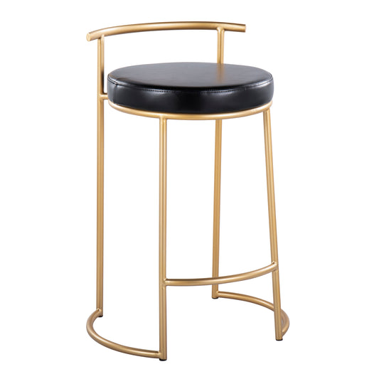 Esmeret - Set of 2 - 26" Gold Metal and Black Faux Leather Counter Stools