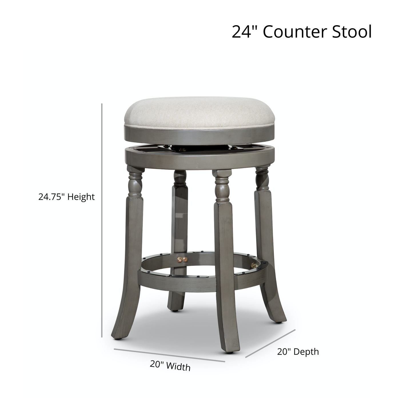 Saville - Set of 2 - 24" White Counter Stools with Charcoal Upholstered Seats