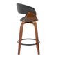 Lyle - Set of 2 - 26" Mid-Century Modern Swivel Counter Stools in Walnut Wood and Charcoal Fabric with Black Metal Footrest