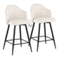 Vela - Set of 2 - 26" Metal Counter Stools with Cream Fabric and Square Footrest