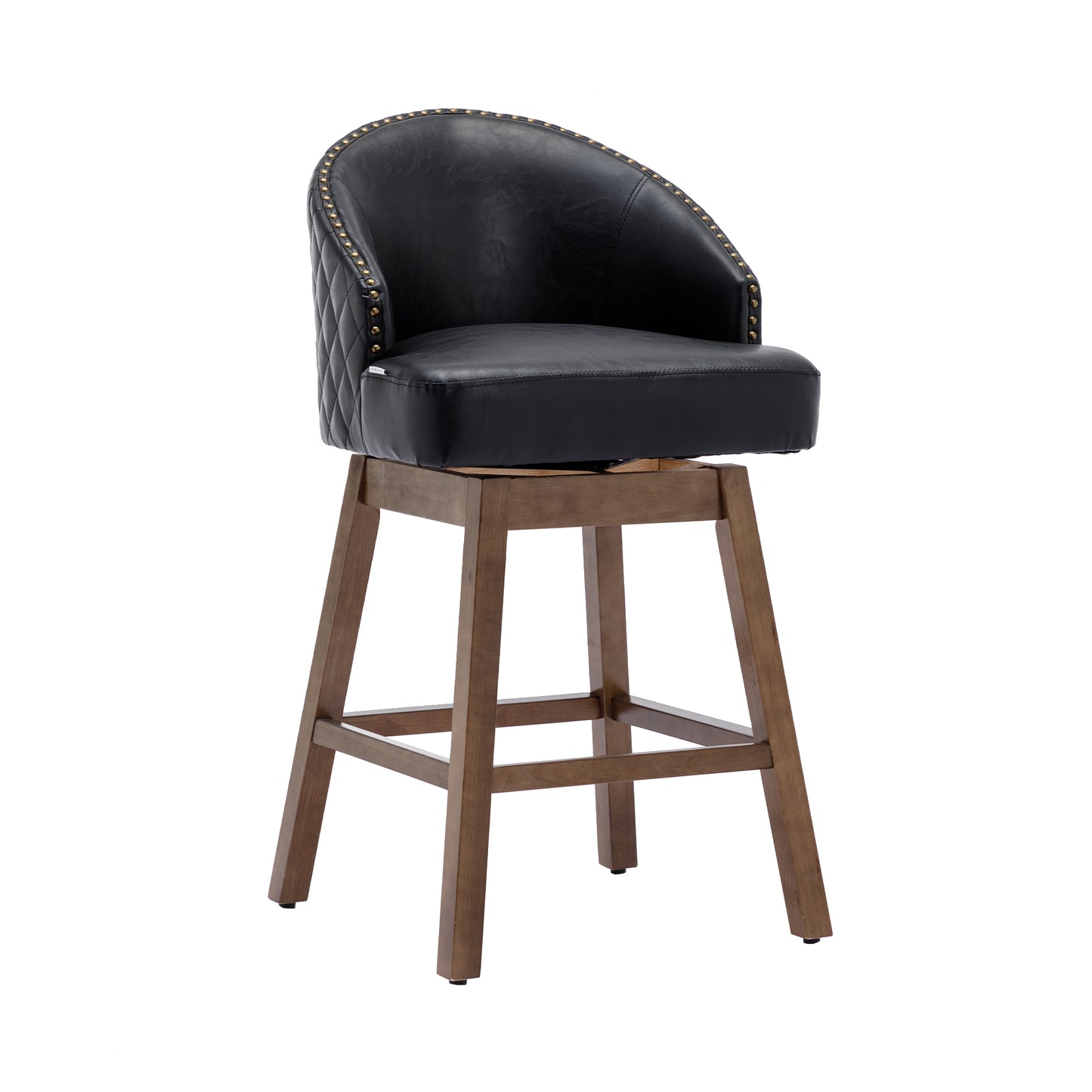 Virissa - Set of 2 - 37" Black PU Counter Height Bar Stools with 360° Swivel, Footrest, and Solid Wood Legs