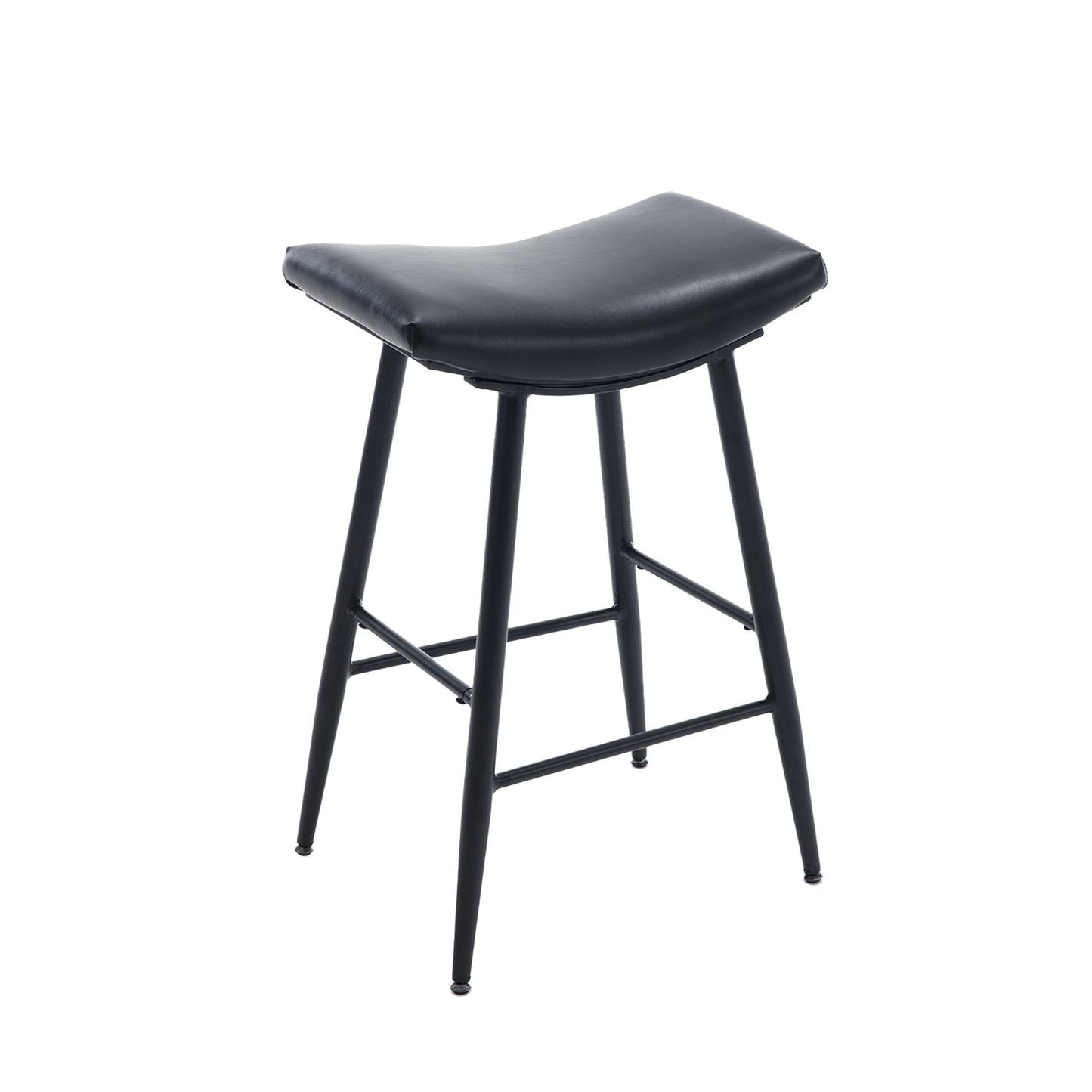 Harper - Set of 2 - 28” Black PolyUrethane Leather Armless Counter Stools with Metal Legs and Footrest - Modern Design for Kitchen or Dining