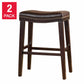 Marcila - Set of 2 - 26" Dark Brown PU Leather Saddle Bar Stools with Nailhead Trim and Rubberwood Frame