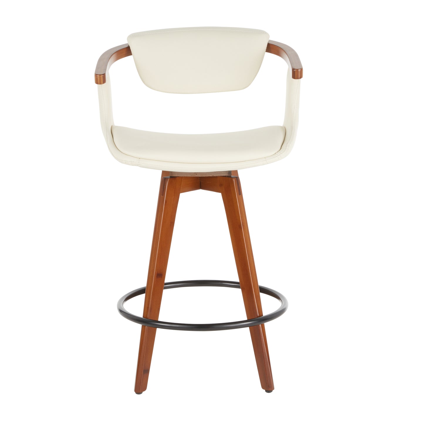 Ovantis - Set of 2 - 31" Mid-Century Modern Counter Stool - Walnut Bamboo, Cream Faux Leather