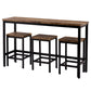 Thalor - Set of 2 - 24" Counter Height Stools with Extra Long 60.2" Brown Table and Footrest, Space-Saving Design