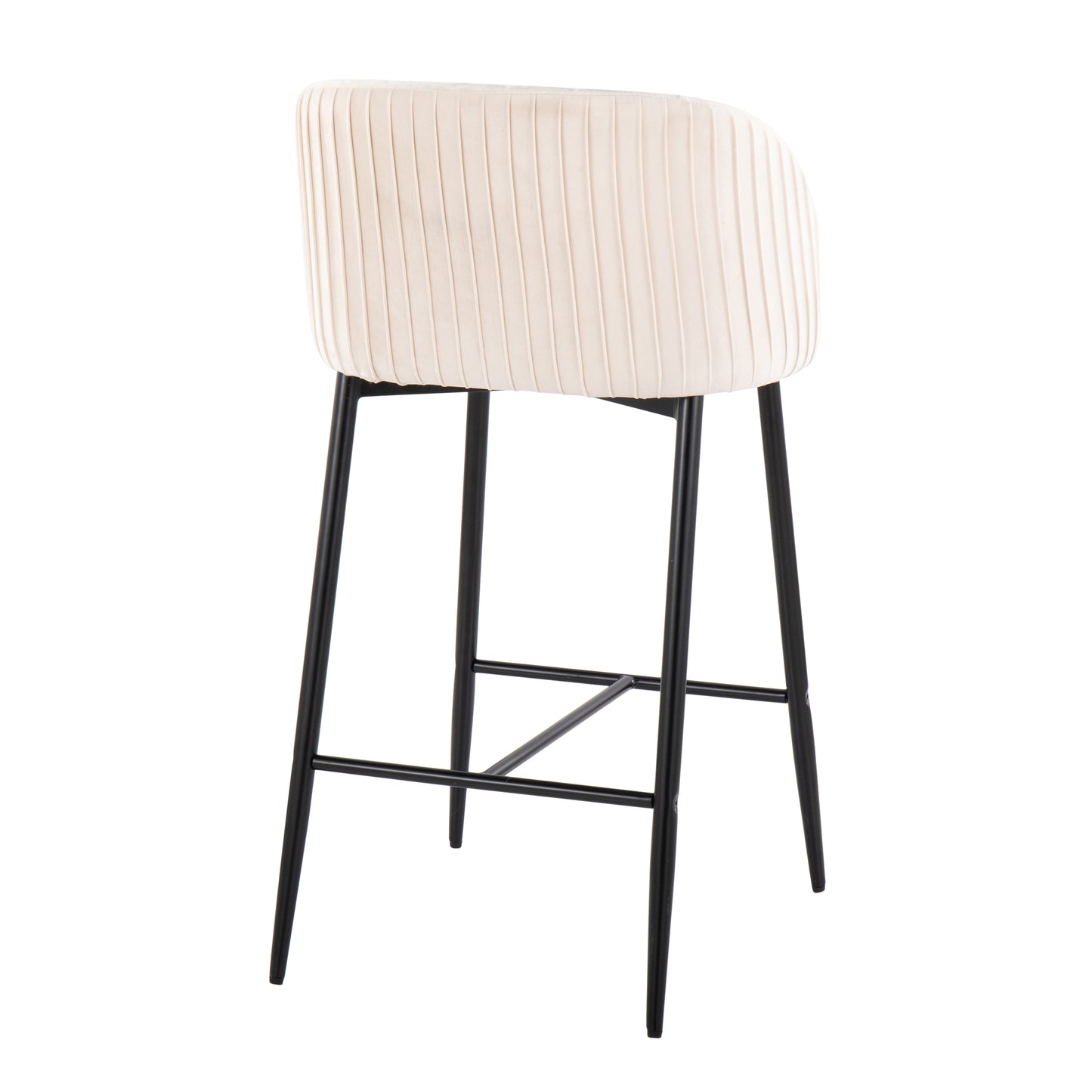 Lisbeth - Set of 2 - 21" Contemporary Fixed-Height Counter Stools with Black Metal Frame & White Velvet Modern Bucket Seat with Footrest