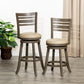 Tynora - Set of 2 - 24" Mid-Century Modern Counter Stools with Cream Faux Leather, Walnut Wood Frame, and Black Footrest