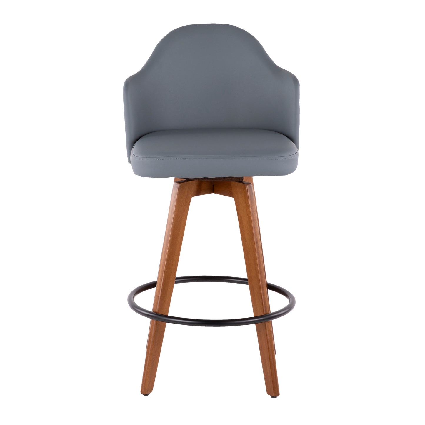 Swain - Set of 2 - 24" Grey Faux Leather Counter Stools with Walnut Finish