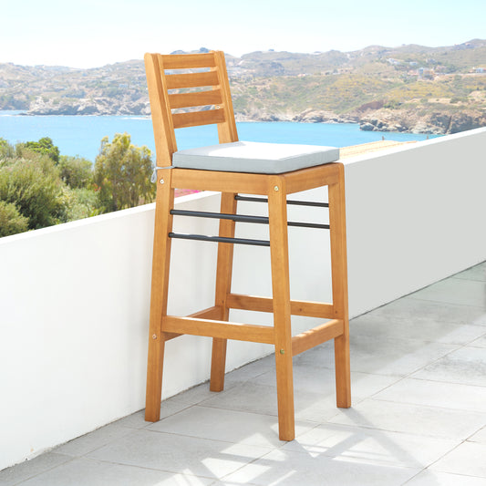 Ashbourne - Set of 2 - 30" Honey Eucalyptus Patio Wood Counter-Height Bar Chairs with Metal Base