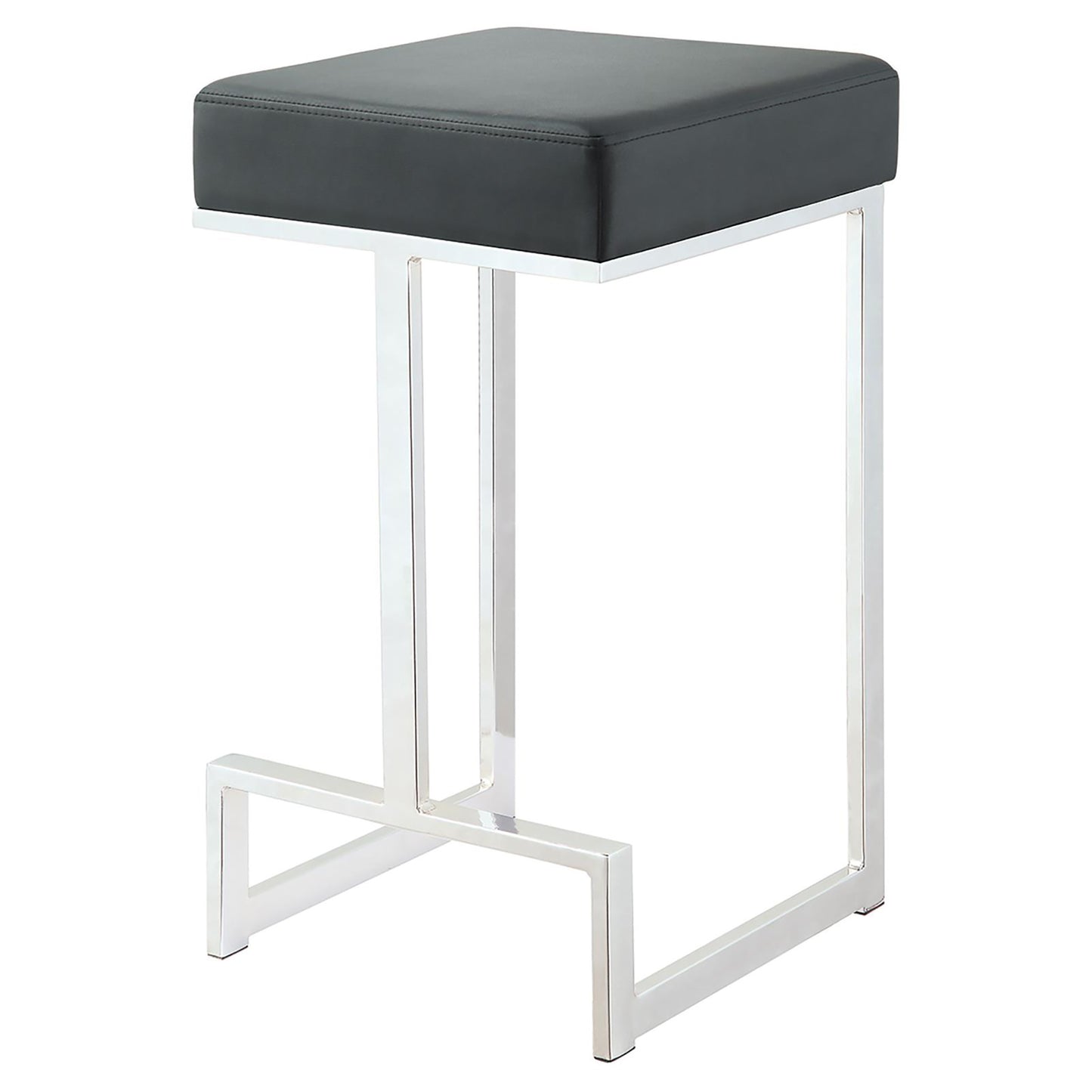 Avelora - Set of 2 - 25" Black Faux Leather Counter Stools with Chrome Frame