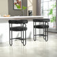 Lynsandra - Set of 2 - 24" Black Chenille Upholstered Bar Stools with Curved Backrest and Black Metal Legs