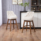 Hearth - Set of 2 - 29" Beige Linen Swivel Bar Stools with High Back and Solid Wood Legs