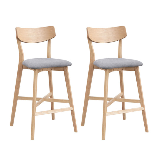 infinia - Set of 2 - 21" Oak Wooden Bar Chairs with Backrest and Upholstered Seats for Kitchen Island