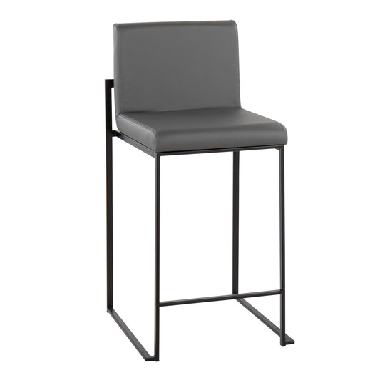 Lysenth - Set of 2 - 24" Grey Faux Leather High Back Counter Stools with Black Steel Frame, Contemporary Elegance